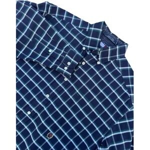 Tommy Hilfiger Men's Small S  Button Down Navy White PLAID Shirt‎ Logo Y2K 90's